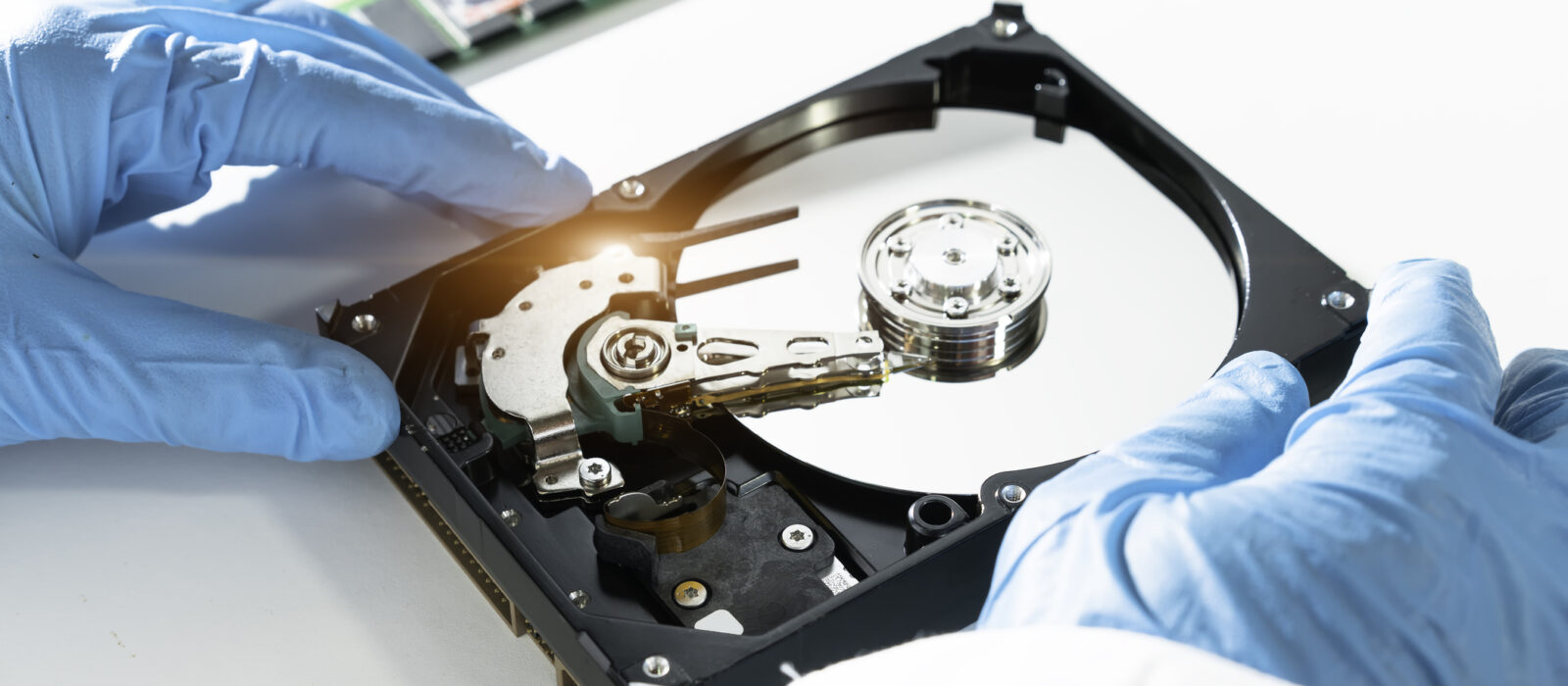 The abstract image of the technician repairing an hard disk defect, Data recovery concept, technician and technology